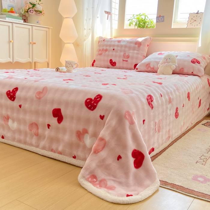 91家纺网 家纺一手货源 找家纺 耐思家纺 2025新款泡泡牛奶绒印花单床单单品床单床单单件 泡泡-甜心粉