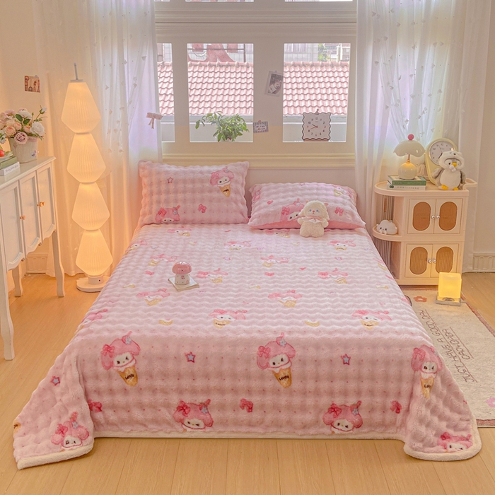 91家纺网 家纺一手货源 找家纺 耐思家纺 2025新款泡泡牛奶绒印花单床单单品床单床单单件 泡泡-美乐迪