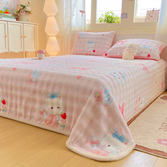 91家纺网 家纺一手货源 找家纺 耐思家纺 2025新款泡泡牛奶绒印花单床单单品床单床单单件 泡泡-KT 猫