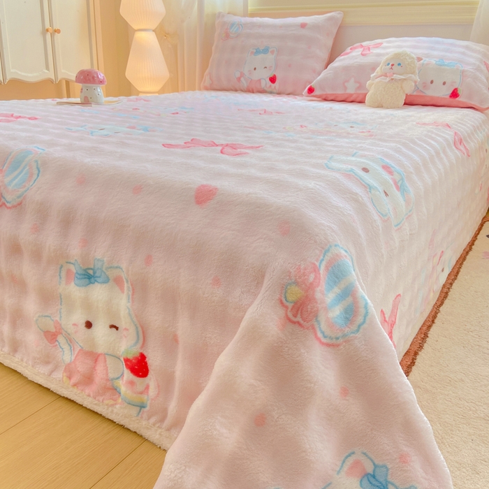 91家纺网 家纺一手货源 找家纺 耐思家纺 2025新款泡泡牛奶绒印花单床单单品床单床单单件 泡泡-KT 猫