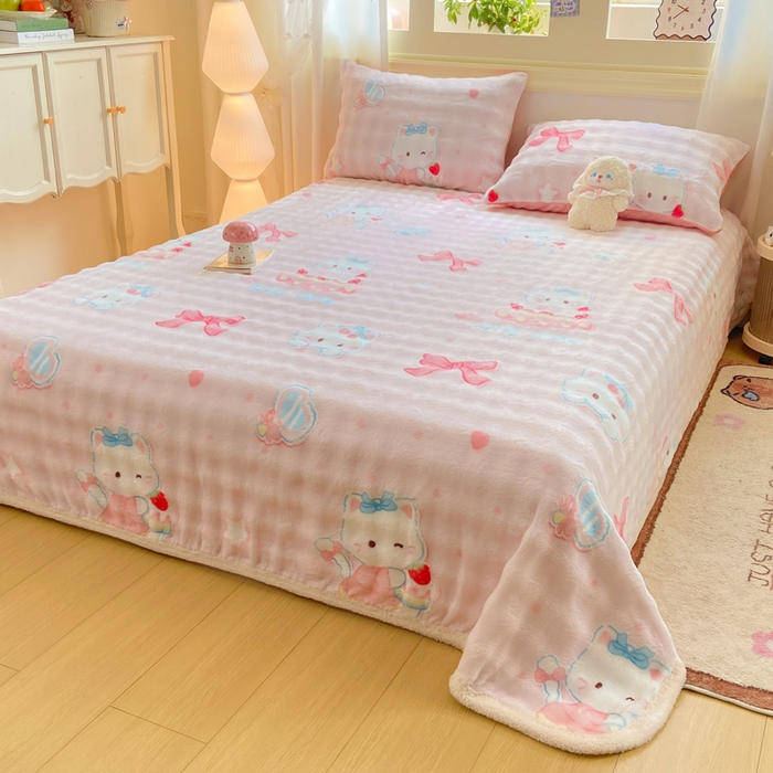 91家纺网 家纺一手货源 找家纺 耐思家纺 2025新款泡泡牛奶绒印花单床单单品床单床单单件 泡泡-KT 猫