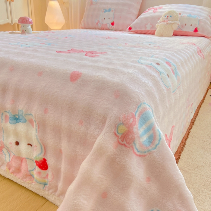 91家纺网 家纺一手货源 找家纺 耐思家纺 2025新款泡泡牛奶绒印花单床单单品床单床单单件 泡泡-KT 猫