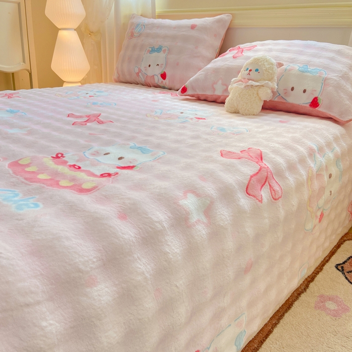 91家纺网 家纺一手货源 找家纺 耐思家纺 2025新款泡泡牛奶绒印花单床单单品床单床单单件 泡泡-KT 猫