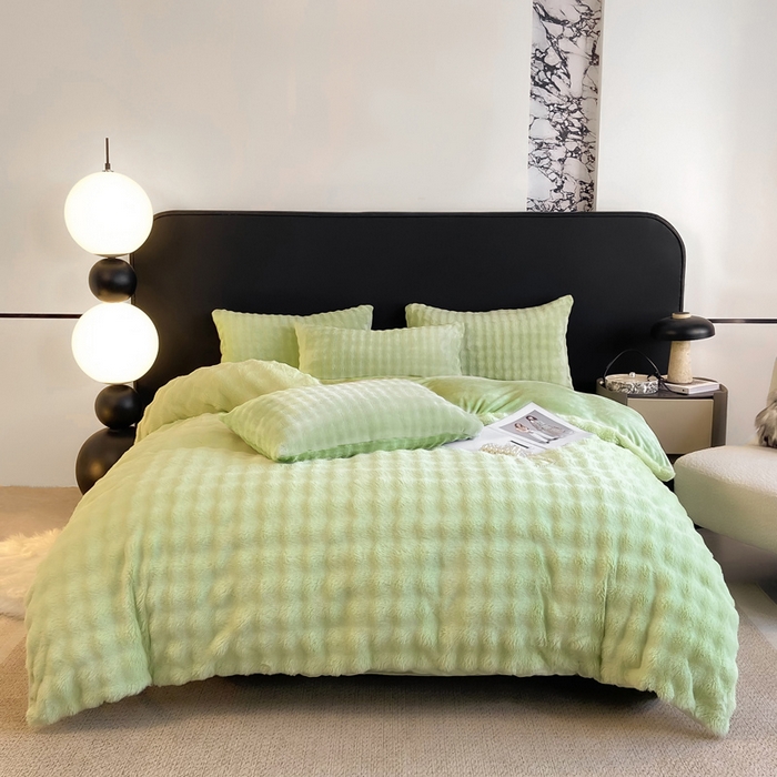 91家纺网 家纺一手货源 找家纺 耐思家纺 2025新款泡泡牛奶绒纯色四件套 泡泡 淡雅绿