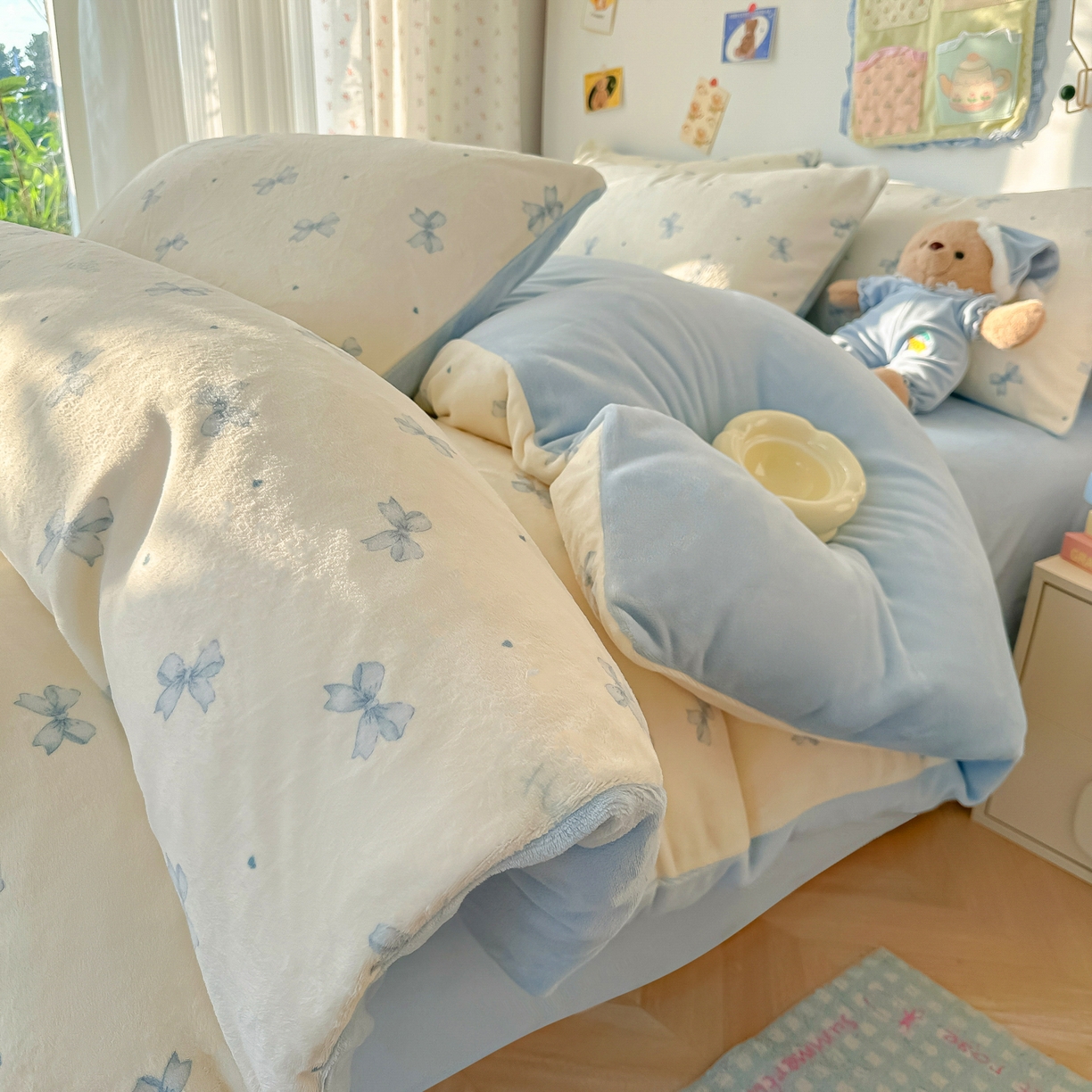 91家纺网 家纺一手货源 找家纺 （总）韩巢家纺 2025新款高克重牛奶绒四件套冬季绒床品被套床单三件套