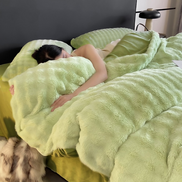 91家纺网 家纺一手货源 找家纺 耐思家纺 2025新款泡泡牛奶绒纯色四件套 泡泡 淡雅绿