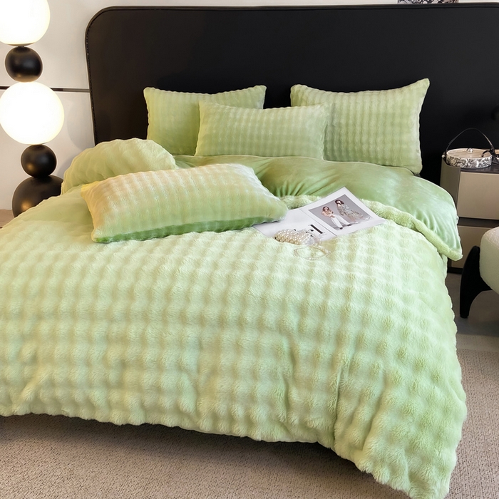 91家纺网 家纺一手货源 找家纺 耐思家纺 2025新款泡泡牛奶绒纯色四件套 泡泡 淡雅绿