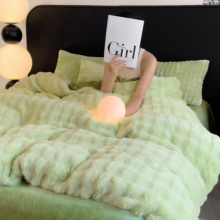 91家纺网 家纺一手货源 找家纺 耐思家纺 2025新款泡泡牛奶绒纯色四件套 泡泡 淡雅绿