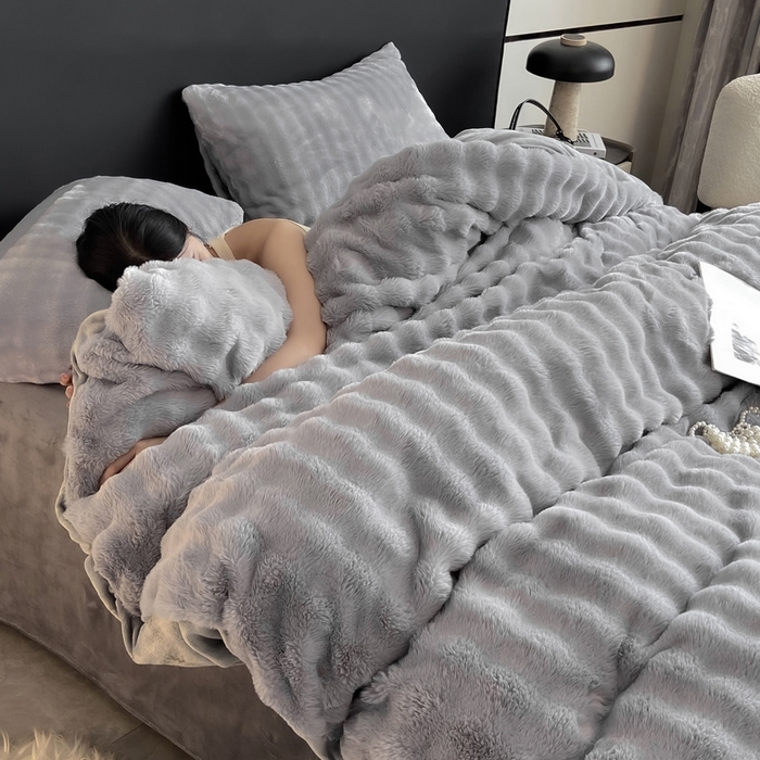 91家纺网 家纺一手货源 找家纺 耐思家纺 2025新款泡泡牛奶绒纯色四件套 泡泡 星空灰