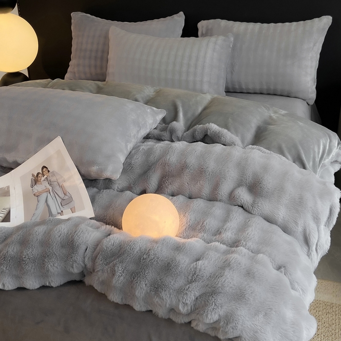 91家纺网 家纺一手货源 找家纺 耐思家纺 2025新款泡泡牛奶绒纯色四件套 泡泡 星空灰