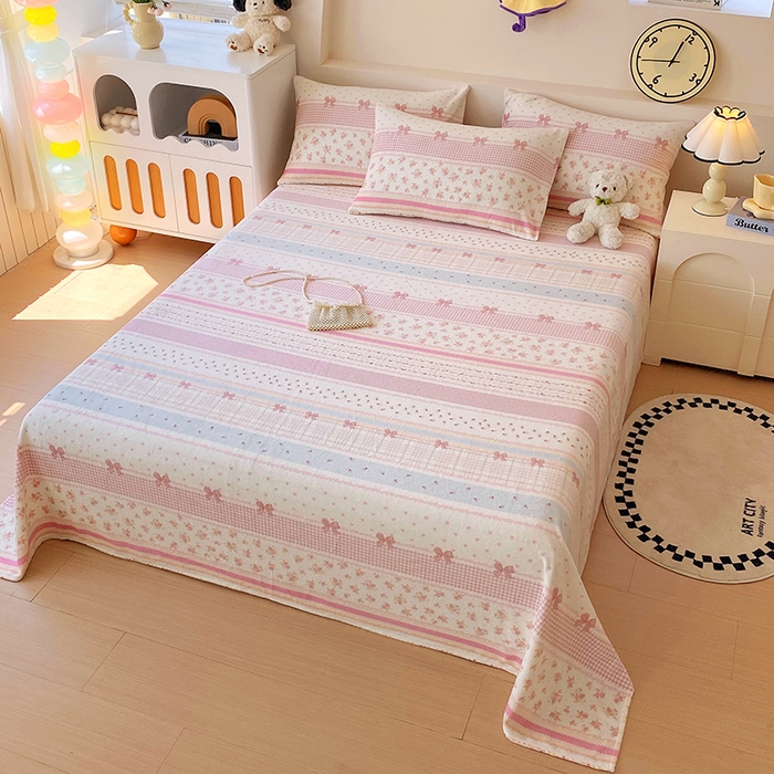 91家纺网 家纺一手货源 找家纺 艾橙家纺 2025秋冬新款高克重牛奶绒印花床单单品床单床单单件 春色结语