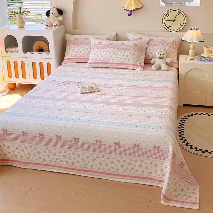 91家纺网 家纺一手货源 找家纺 艾橙家纺 2025秋冬新款高克重牛奶绒印花床单单品床单床单单件 春色结语