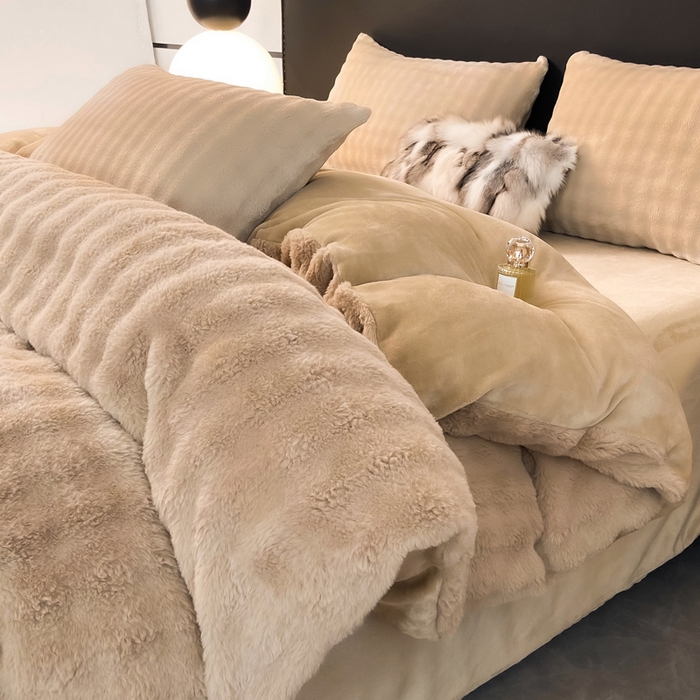 耐思家纺 2025新款泡泡牛奶绒纯色四件套 泡泡 卡其驼