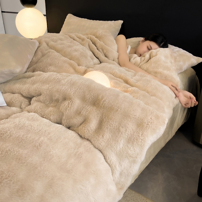 91家纺网 家纺一手货源 找家纺 耐思家纺 2025新款泡泡牛奶绒纯色四件套 泡泡 卡其驼