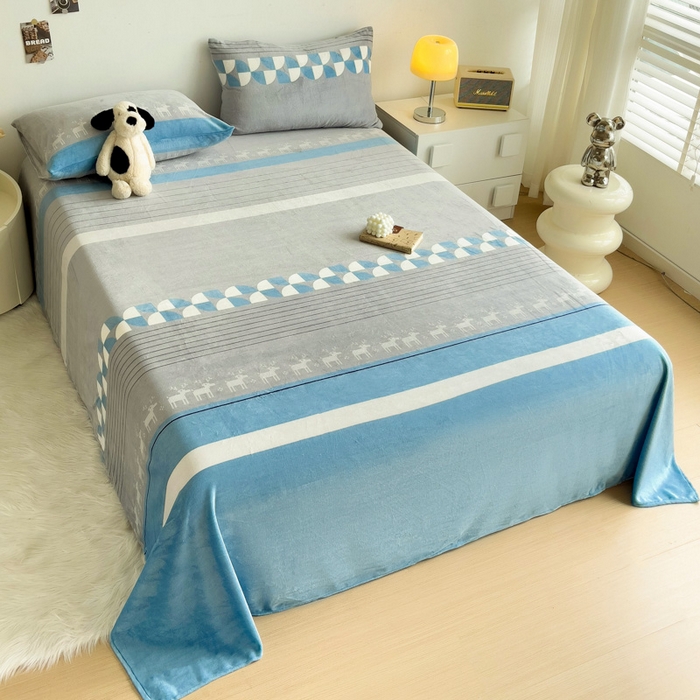 91家纺网 家纺一手货源 找家纺 艾橙家纺 2025秋冬新款高克重牛奶绒印花床单单品床单床单单件 风车小鹿