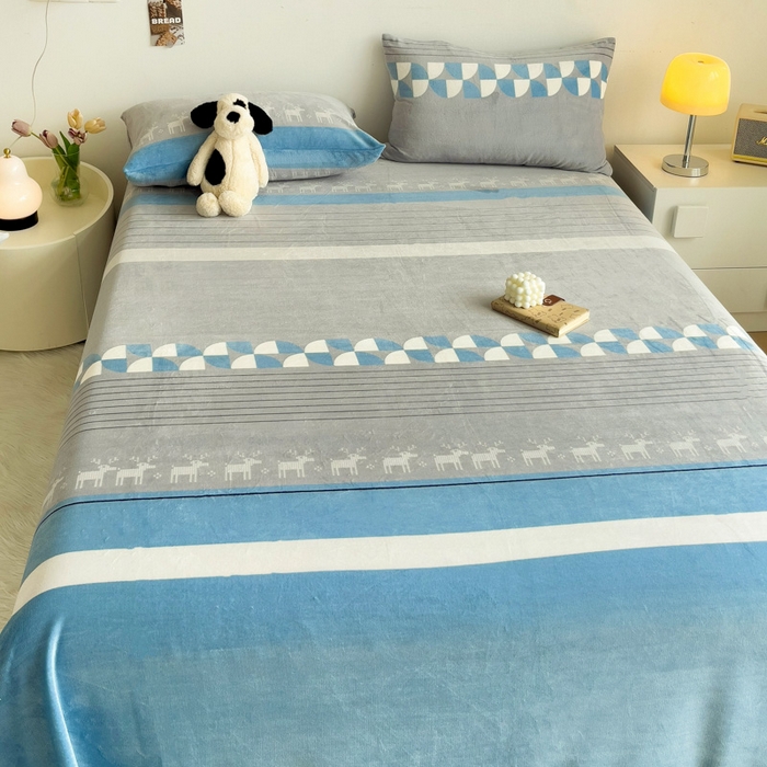 91家纺网 家纺一手货源 找家纺 艾橙家纺 2025秋冬新款高克重牛奶绒印花床单单品床单床单单件 风车小鹿