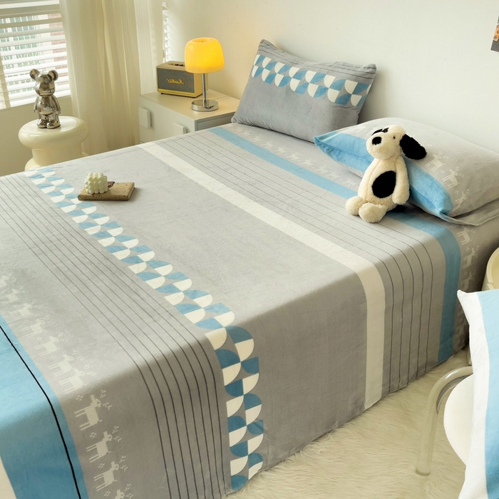 91家纺网 家纺一手货源 找家纺 艾橙家纺 2025秋冬新款高克重牛奶绒印花床单单品床单床单单件 风车小鹿