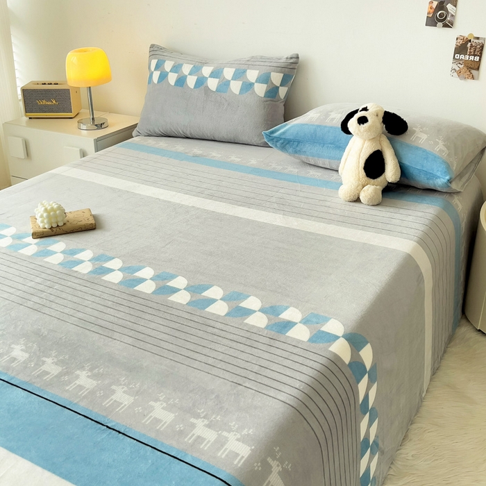 91家纺网 家纺一手货源 找家纺 艾橙家纺 2025秋冬新款高克重牛奶绒印花床单单品床单床单单件 风车小鹿