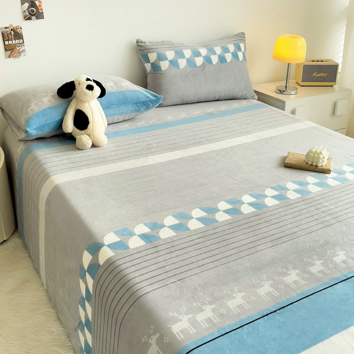 91家纺网 家纺一手货源 找家纺 艾橙家纺 2025秋冬新款高克重牛奶绒印花床单单品床单床单单件 风车小鹿