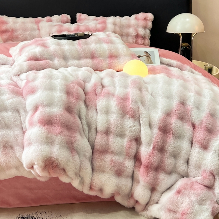 91家纺网 家纺一手货源 找家纺 耐思家纺 2025新款泡泡牛奶绒纯色四件套 炫彩 胭脂粉