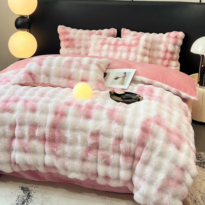 91家纺网 家纺一手货源 找家纺 耐思家纺 2025新款泡泡牛奶绒纯色四件套 炫彩 胭脂粉