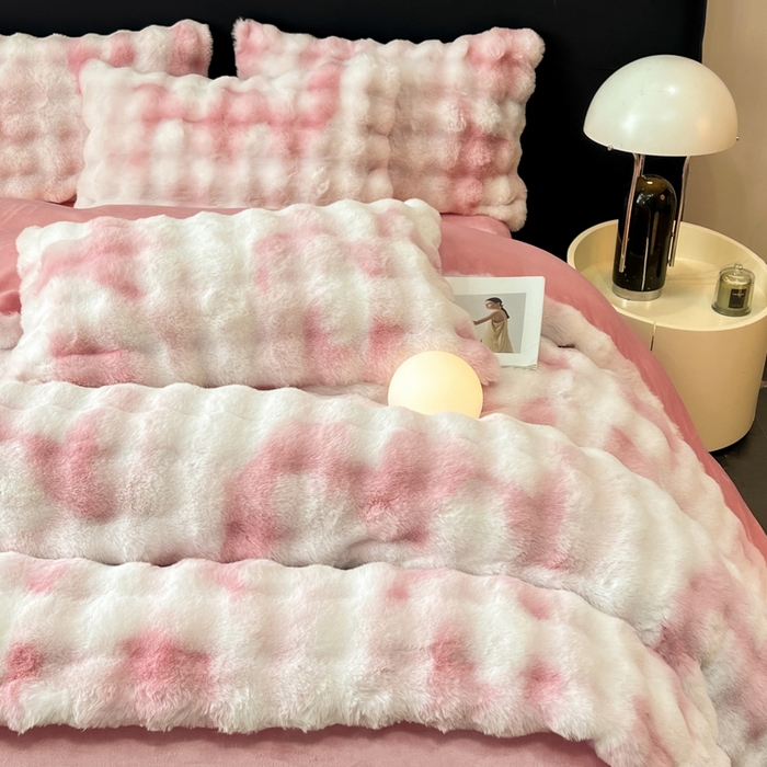 91家纺网 家纺一手货源 找家纺 耐思家纺 2025新款泡泡牛奶绒纯色四件套 炫彩 胭脂粉