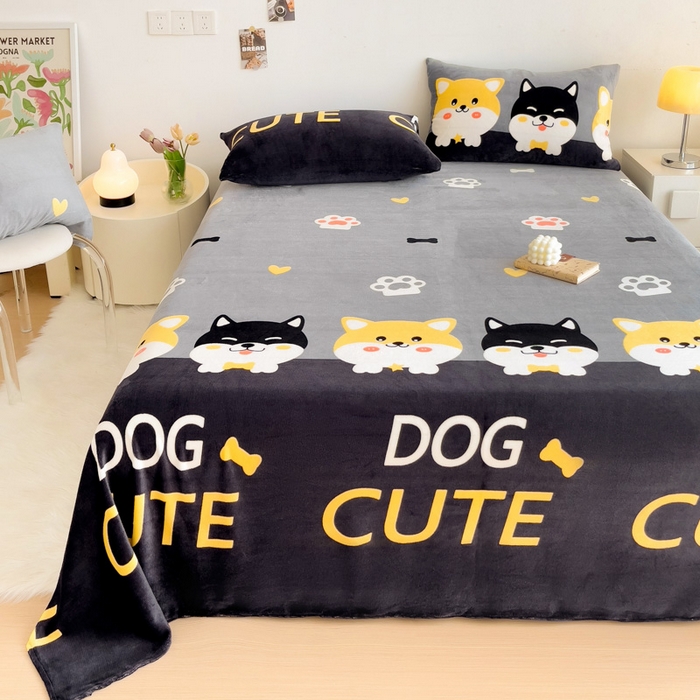 91家纺网 家纺一手货源 找家纺 艾橙家纺 2025秋冬新款高克重牛奶绒印花床单单品床单床单单件 柯基