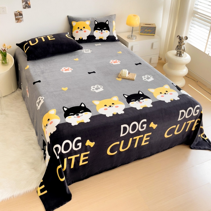 91家纺网 家纺一手货源 找家纺 艾橙家纺 2025秋冬新款高克重牛奶绒印花床单单品床单床单单件 柯基