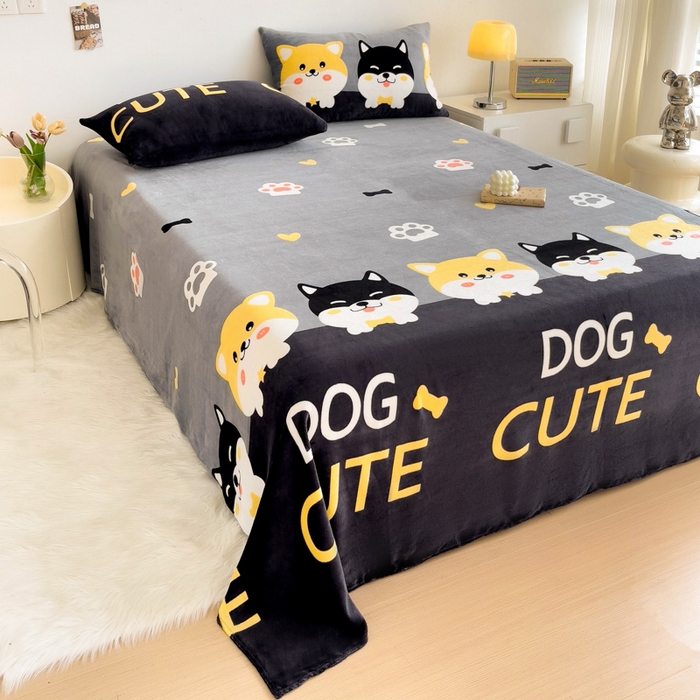 91家纺网 家纺一手货源 找家纺 艾橙家纺 2025秋冬新款高克重牛奶绒印花床单单品床单床单单件 柯基