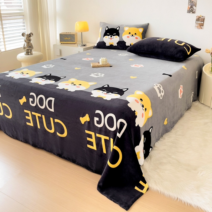 91家纺网 家纺一手货源 找家纺 艾橙家纺 2025秋冬新款高克重牛奶绒印花床单单品床单床单单件 柯基