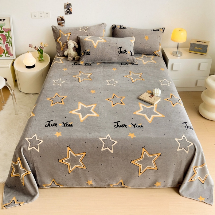 艾橙家纺 2025秋冬新款高克重牛奶绒印花床单单品床单床单单件 浪漫星海