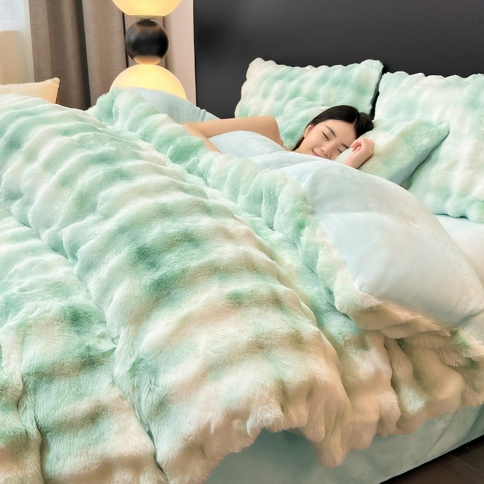 91家纺网 家纺一手货源 找家纺 耐思家纺 2025新款泡泡牛奶绒纯色四件套 炫彩 青草绿