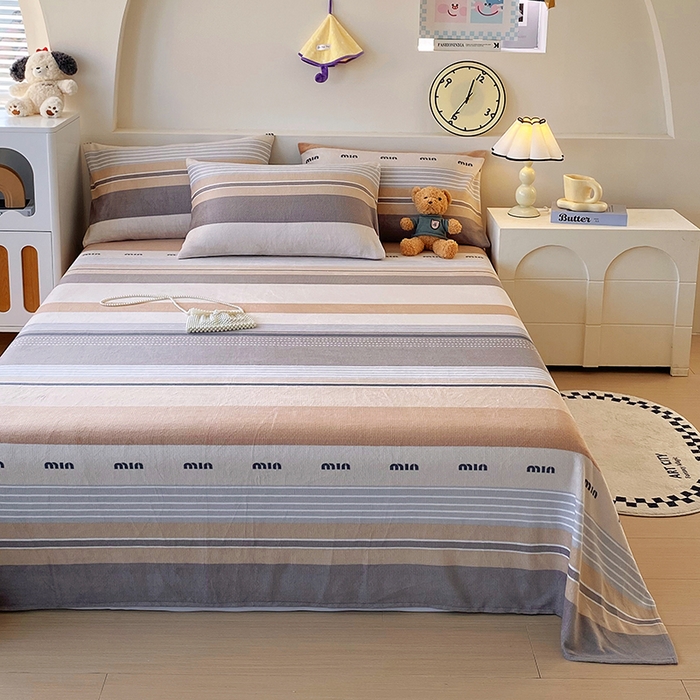 91家纺网 家纺一手货源 找家纺 艾橙家纺 2025秋冬新款高克重牛奶绒印花床单单品床单床单单件 米兰风尚-咖