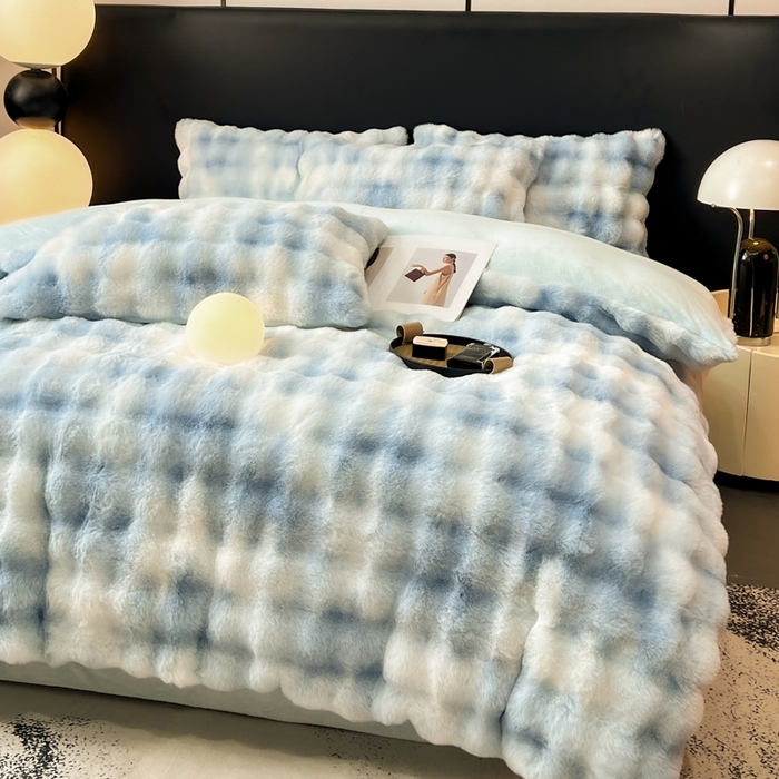 91家纺网 家纺一手货源 找家纺 耐思家纺 2025新款泡泡牛奶绒纯色四件套 炫彩 清水兰