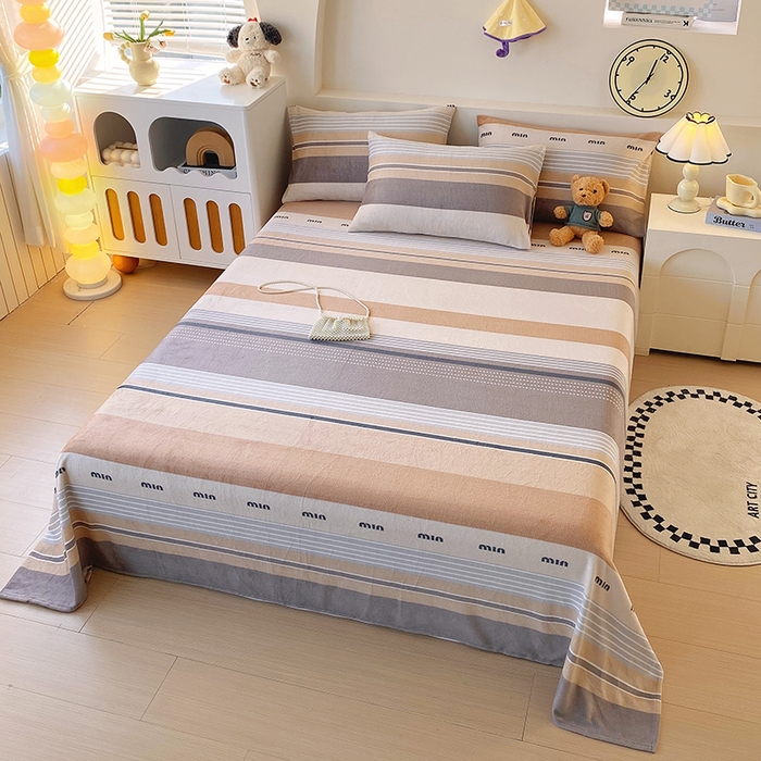 91家纺网 家纺一手货源 找家纺 艾橙家纺 2025秋冬新款高克重牛奶绒印花床单单品床单床单单件 米兰风尚-咖