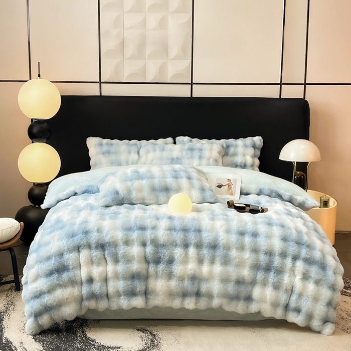 91家纺网 家纺一手货源 找家纺 耐思家纺 2025新款泡泡牛奶绒纯色四件套 炫彩 清水兰