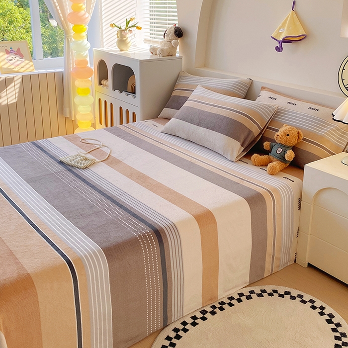 91家纺网 家纺一手货源 找家纺 艾橙家纺 2025秋冬新款高克重牛奶绒印花床单单品床单床单单件 米兰风尚-咖