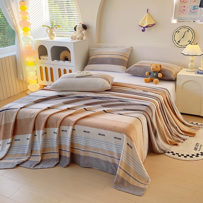 91家纺网 家纺一手货源 找家纺 艾橙家纺 2025秋冬新款高克重牛奶绒印花床单单品床单床单单件 米兰风尚-咖