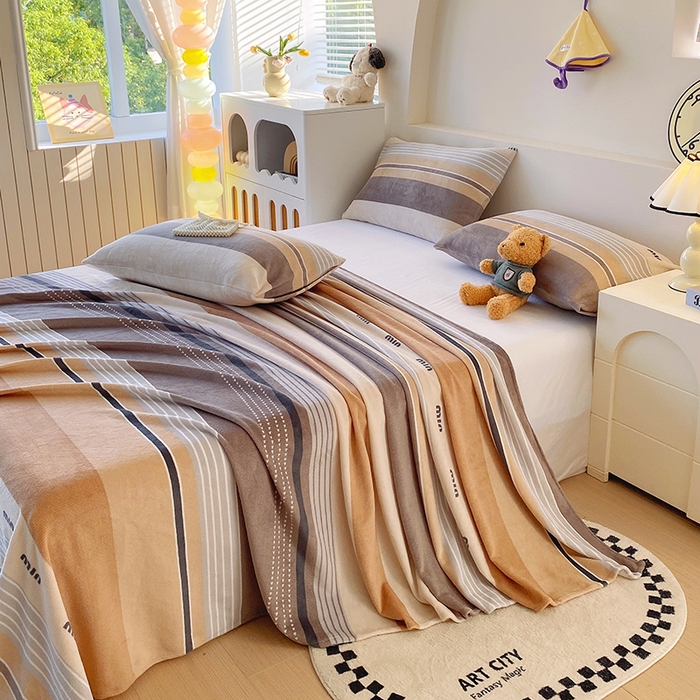 91家纺网 家纺一手货源 找家纺 艾橙家纺 2025秋冬新款高克重牛奶绒印花床单单品床单床单单件 米兰风尚-咖