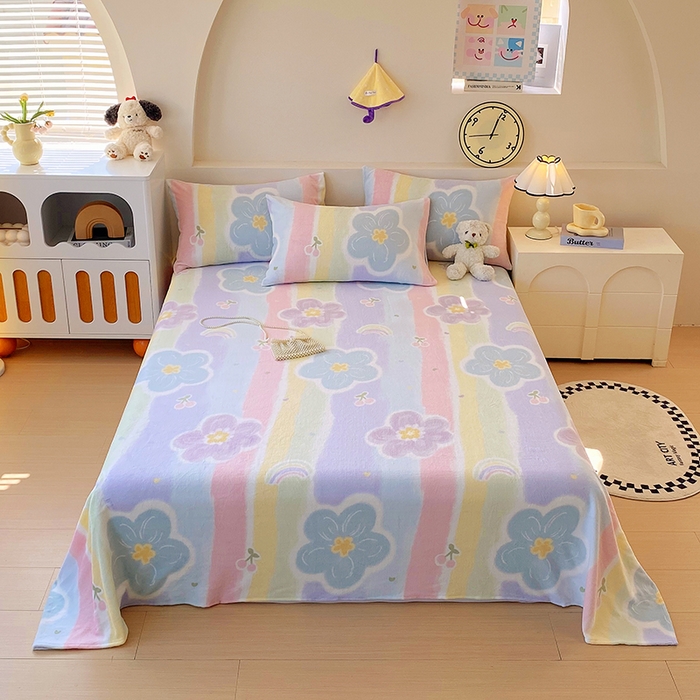 艾橙家纺 2025秋冬新款高克重牛奶绒印花床单单品床单床单单件 七彩花梦