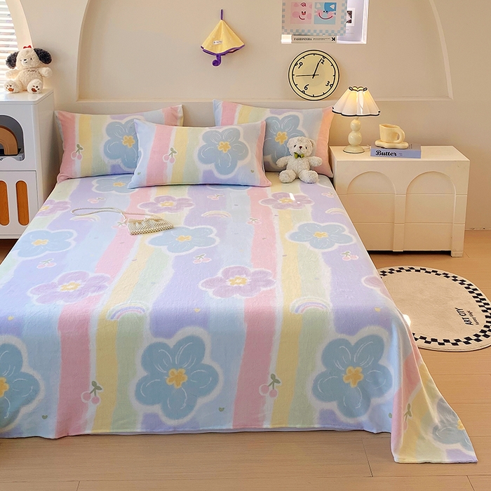 91家纺网 家纺一手货源 找家纺 艾橙家纺 2025秋冬新款高克重牛奶绒印花床单单品床单床单单件 七彩花梦