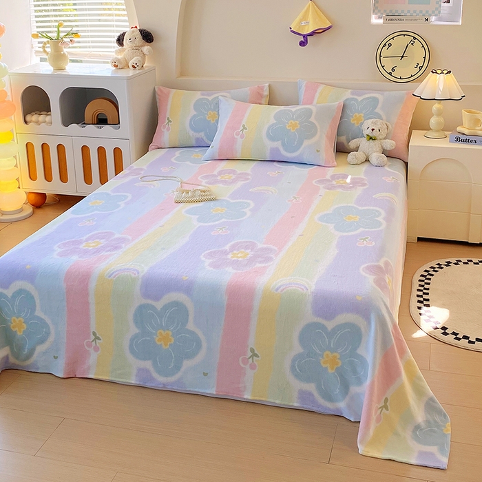 91家纺网 家纺一手货源 找家纺 艾橙家纺 2025秋冬新款高克重牛奶绒印花床单单品床单床单单件 七彩花梦