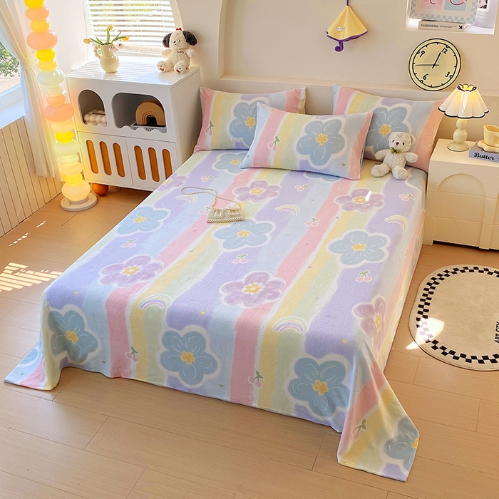 91家纺网 家纺一手货源 找家纺 艾橙家纺 2025秋冬新款高克重牛奶绒印花床单单品床单床单单件 七彩花梦