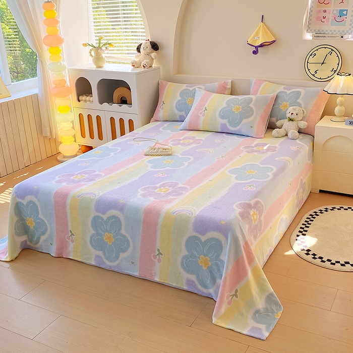 91家纺网 家纺一手货源 找家纺 艾橙家纺 2025秋冬新款高克重牛奶绒印花床单单品床单床单单件 七彩花梦