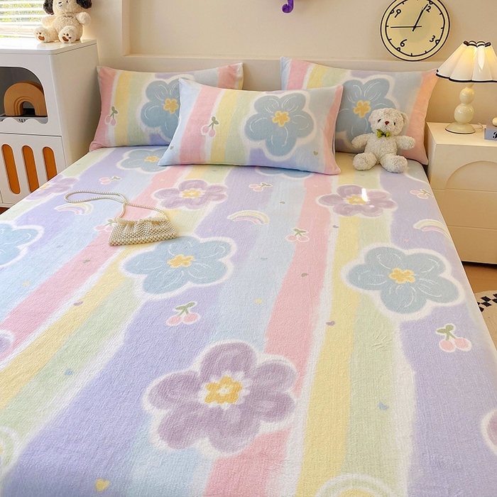 91家纺网 家纺一手货源 找家纺 艾橙家纺 2025秋冬新款高克重牛奶绒印花床单单品床单床单单件 七彩花梦