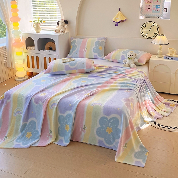 91家纺网 家纺一手货源 找家纺 艾橙家纺 2025秋冬新款高克重牛奶绒印花床单单品床单床单单件 七彩花梦