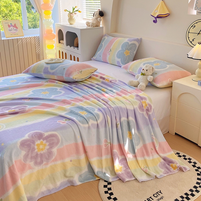 91家纺网 家纺一手货源 找家纺 艾橙家纺 2025秋冬新款高克重牛奶绒印花床单单品床单床单单件 七彩花梦