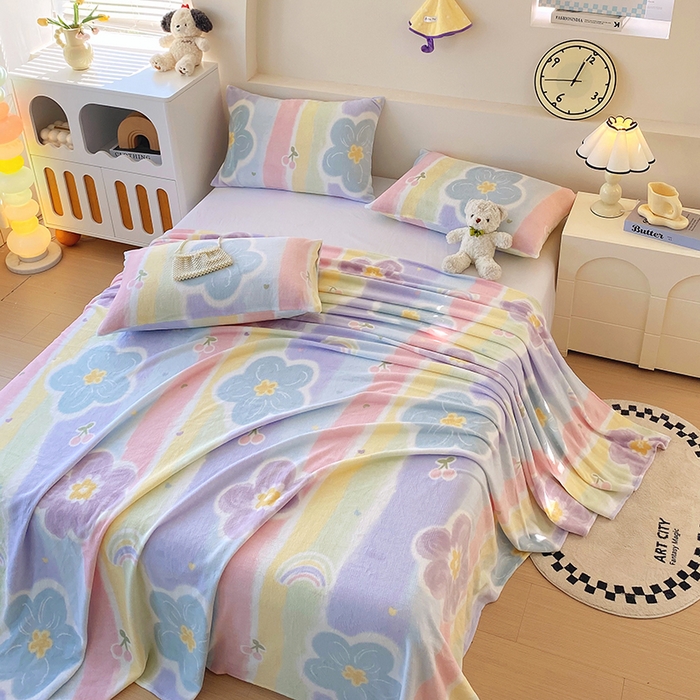 91家纺网 家纺一手货源 找家纺 艾橙家纺 2025秋冬新款高克重牛奶绒印花床单单品床单床单单件 七彩花梦