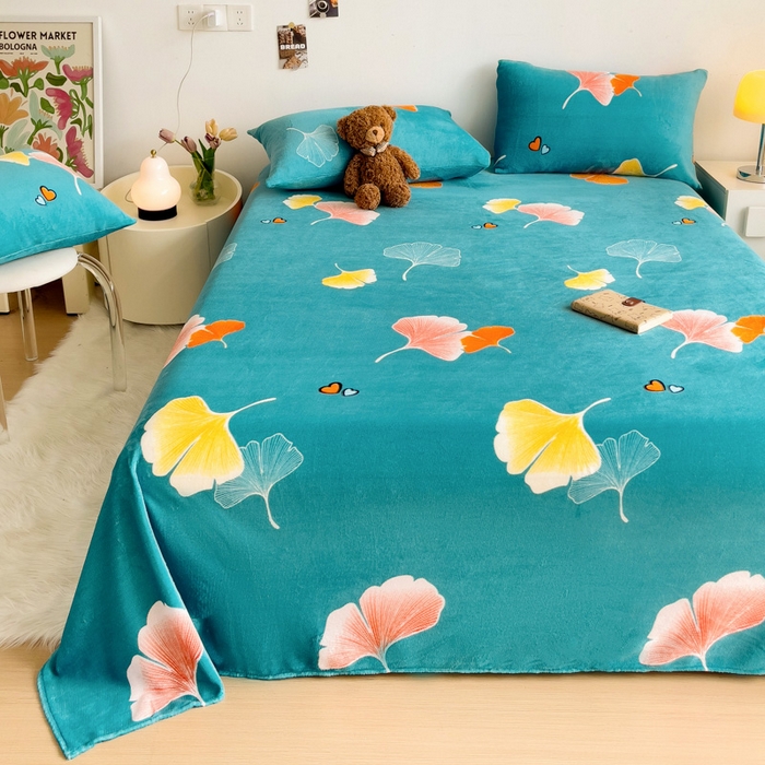 91家纺网 家纺一手货源 找家纺 艾橙家纺 2025秋冬新款高克重牛奶绒印花床单单品床单床单单件 晚秋