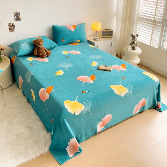 91家纺网 家纺一手货源 找家纺 艾橙家纺 2025秋冬新款高克重牛奶绒印花床单单品床单床单单件 晚秋